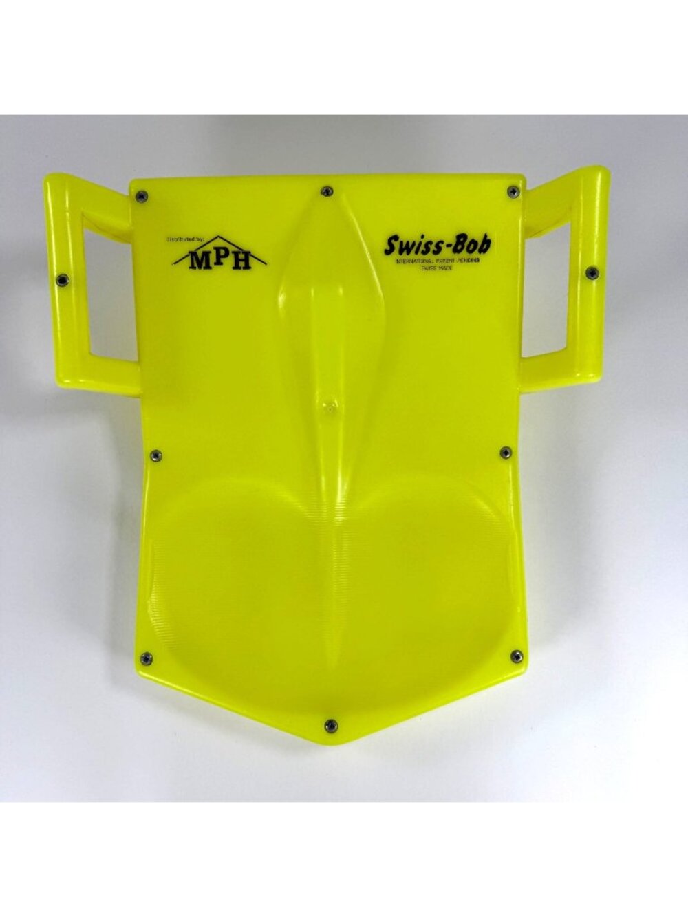 Swiss-Bob Mini Downhill Sled Plastic Yellow Lightweight Snow Glider Dual Handles